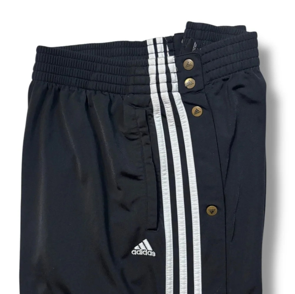 ADIDAS Three Stripe Tear Off Snap Warm Up Track Pants Black VINTAGE